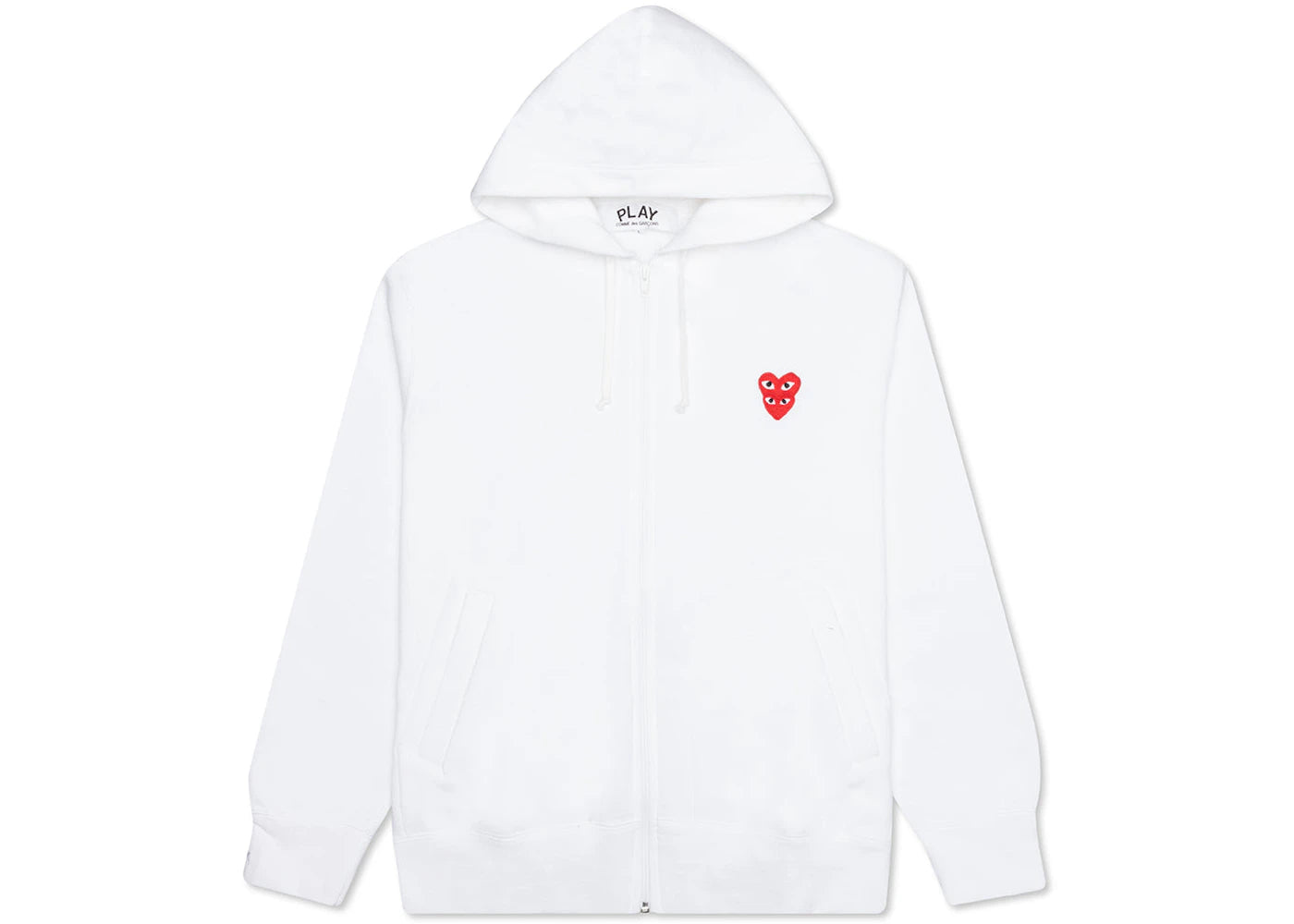 comme des garcons play red stacked heart zip up hoodie white