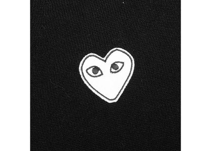comme des garcons play white heart knit cardigan sweater black