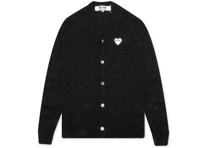 comme des garcons play white heart knit cardigan sweater black