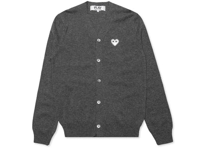 comme des garcons play white heart knit cardigan sweater grey