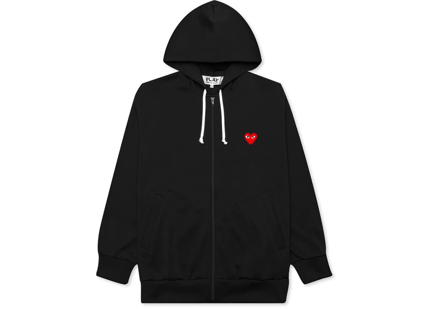 comme des garcons play women's red heart zip up hoodie black