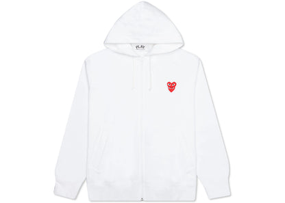 comme des garcons play women's red stacked heart zip up hoodie white