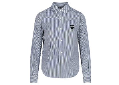 comme des garcons play women's stripe embroidered heart shirt blue/white