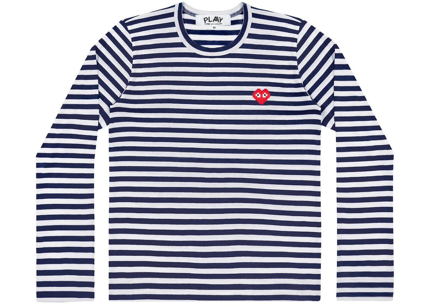 comme des garcons play x invader striped l/s t-shirt navy white