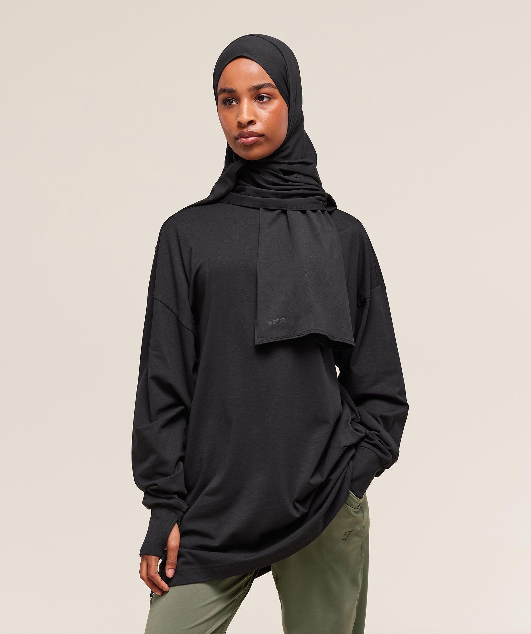 Women's Gymshark Covered Longline Cotton Long Sleeve Top Black