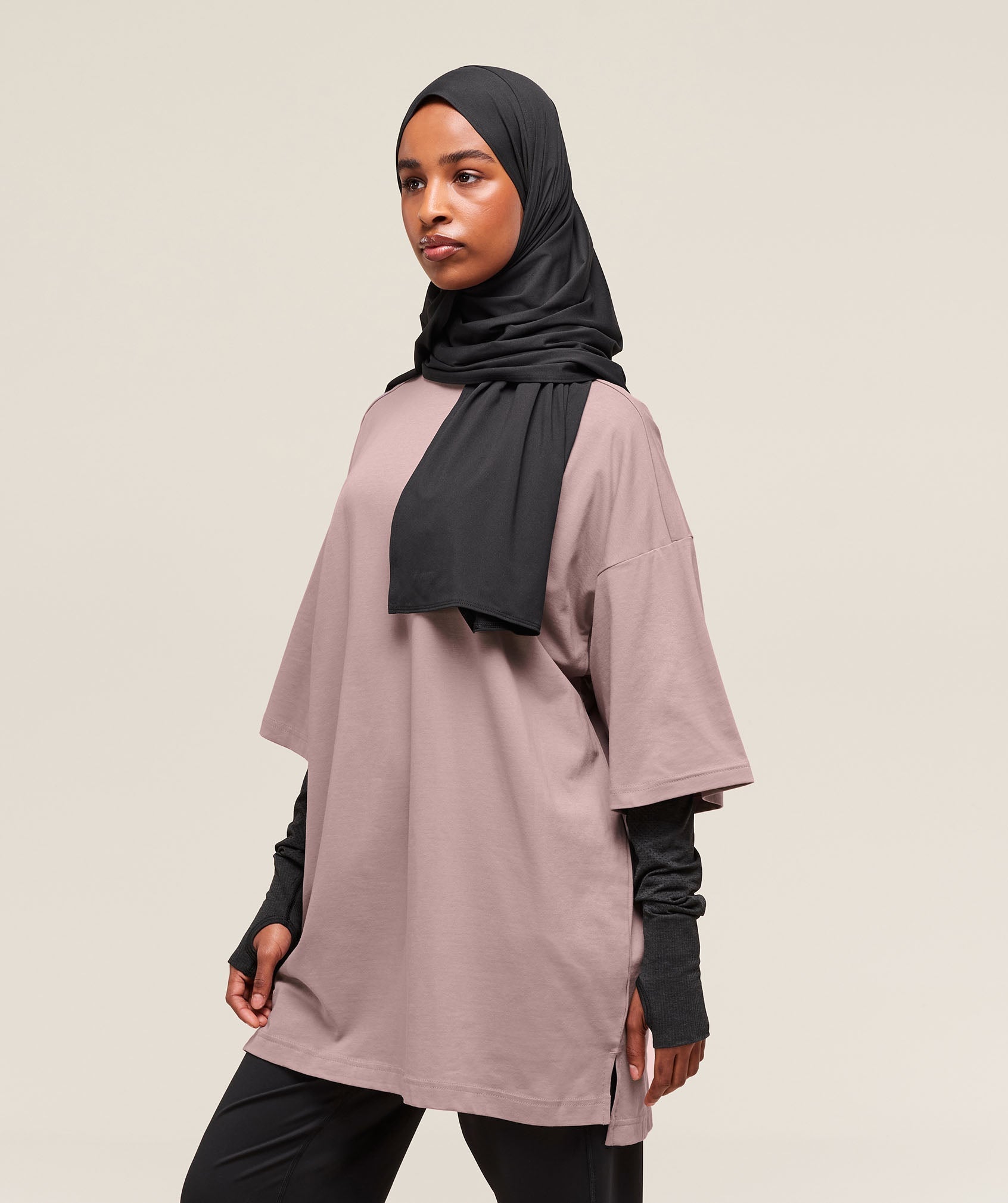 Women's Gymshark Covered Longline Cotton T-Shirt Washed Mauve