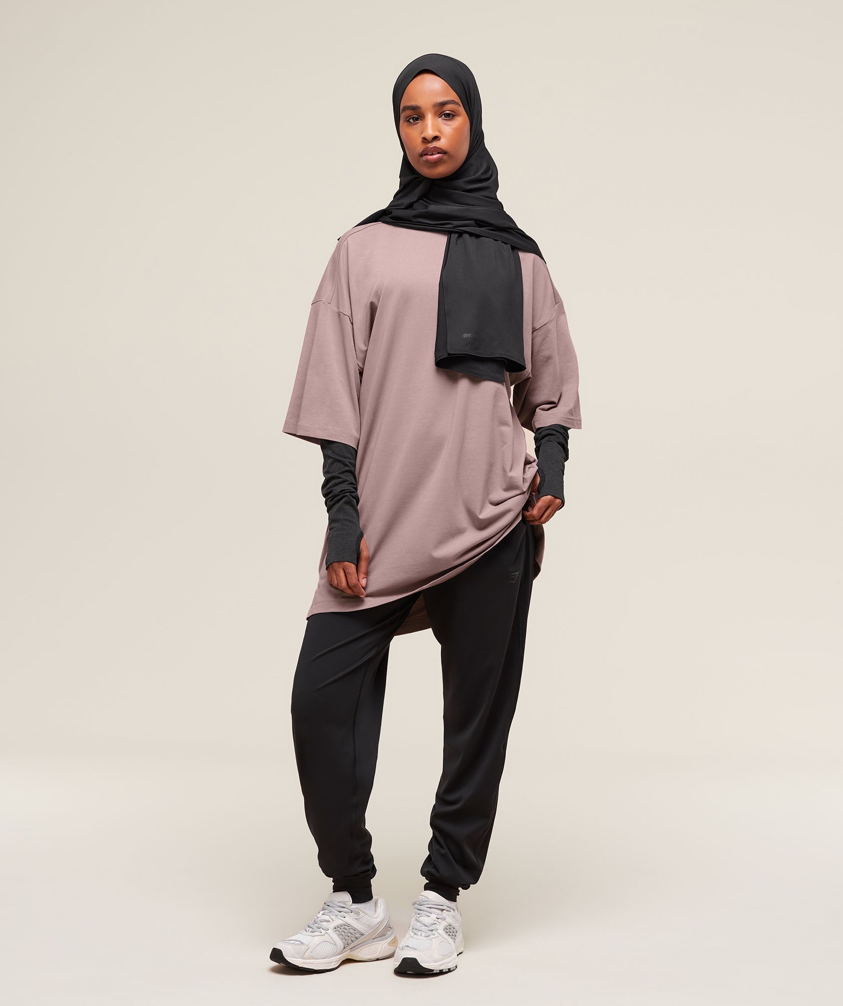Women's Gymshark Covered Longline Cotton T-Shirt Washed Mauve