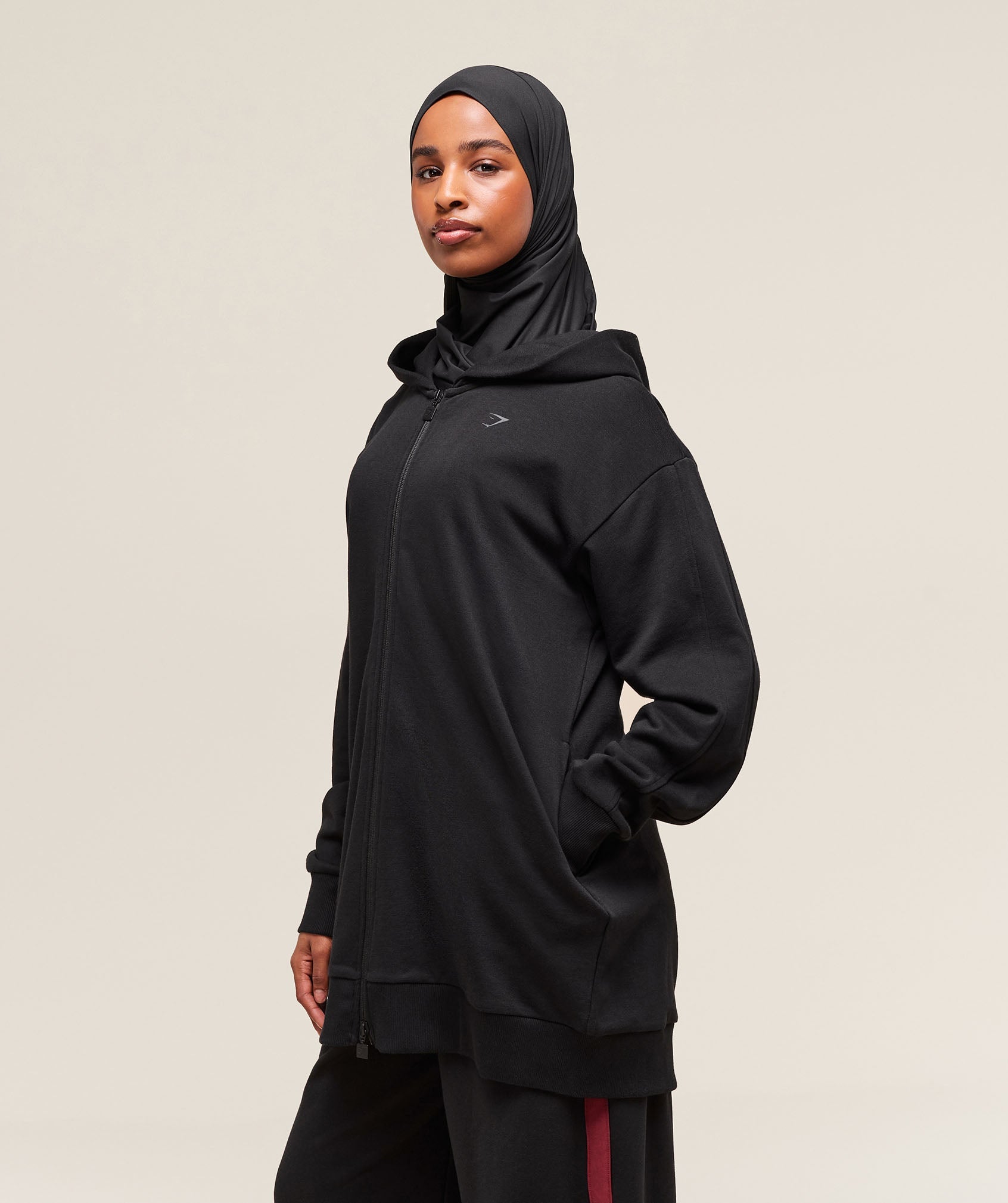 Women's Gymshark Covered Longline Zip Up Hoodie Black