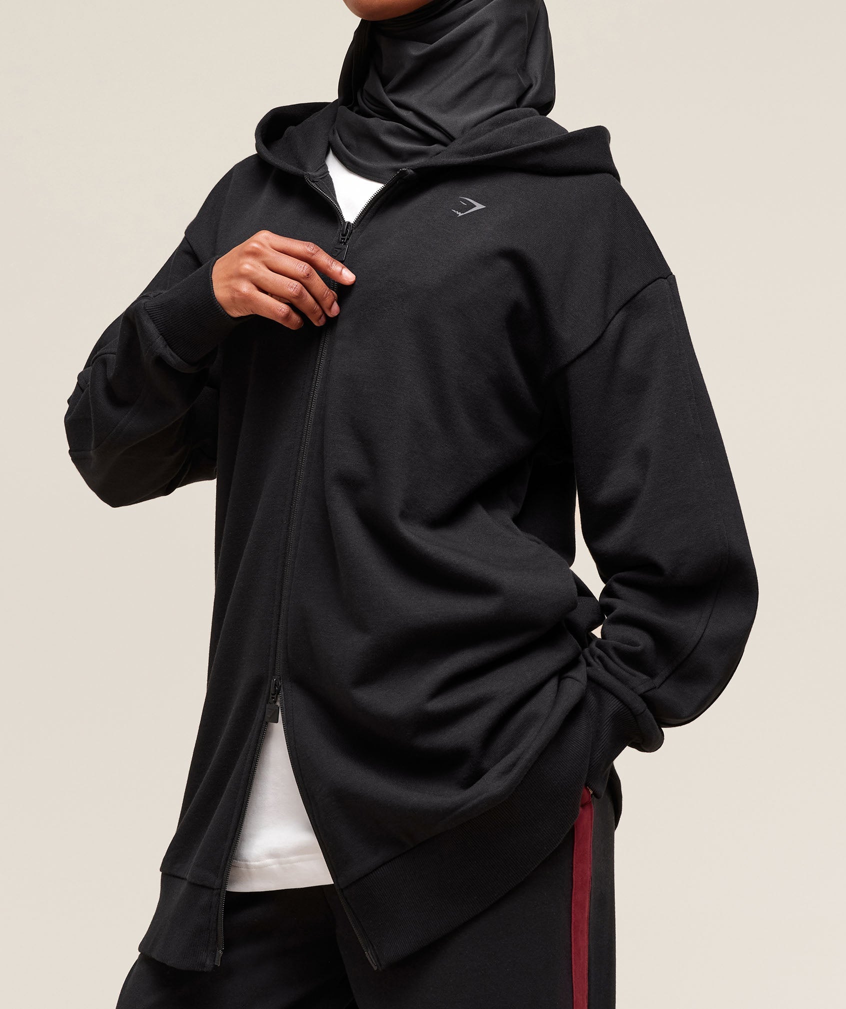 Women's Gymshark Covered Longline Zip Up Hoodie Black