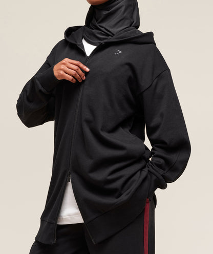 Women's Gymshark Covered Longline Zip Up Hoodie Black