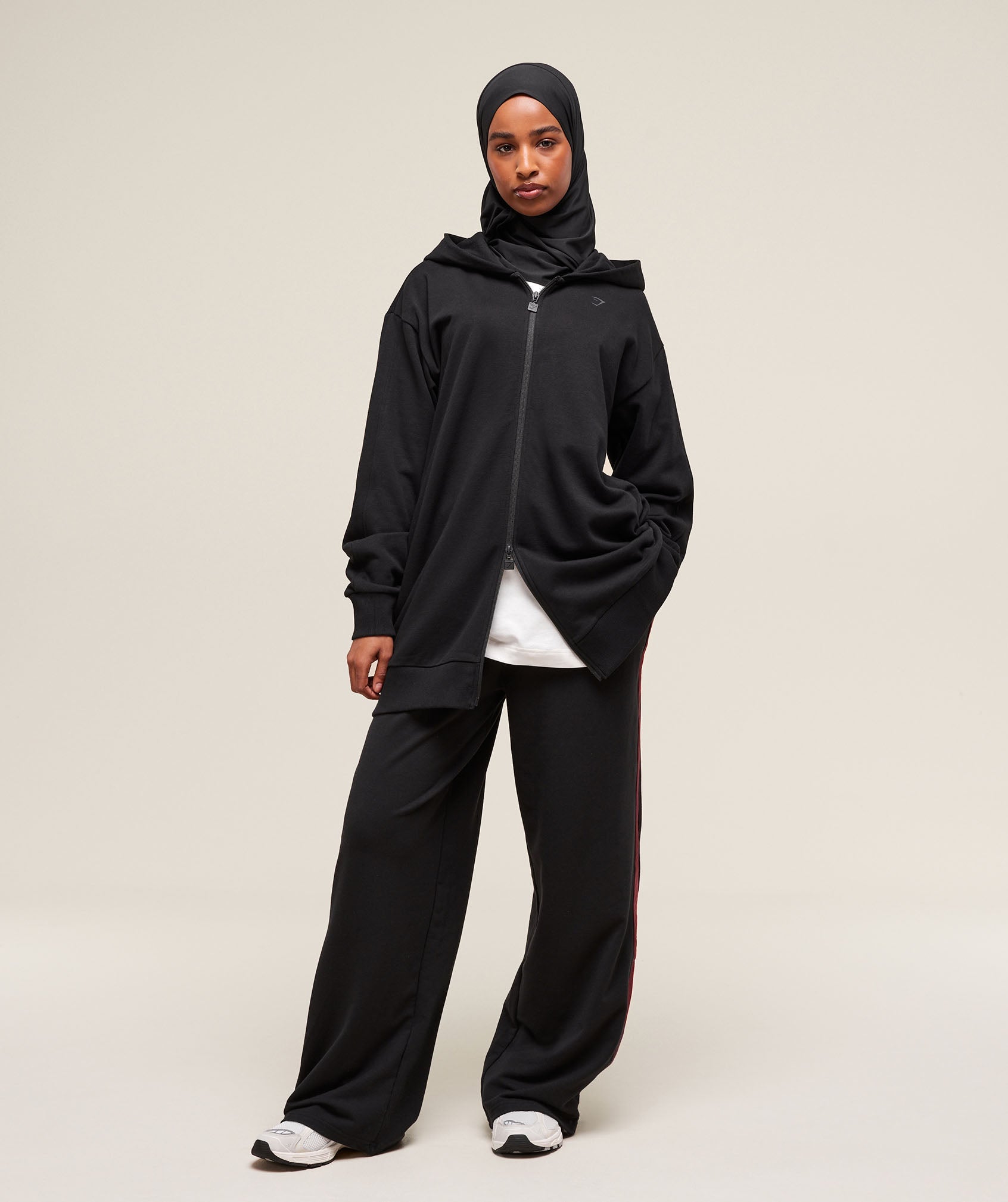 Women's Gymshark Covered Longline Zip Up Hoodie Black