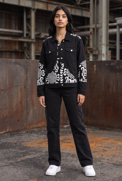 PATCHWORK DENIM BLACK WOMEN'S JACKET [50/50 LIMITED EDITION]