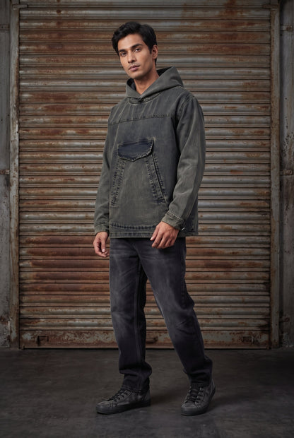 ACID WASH DENIM MEN'S HOODIE