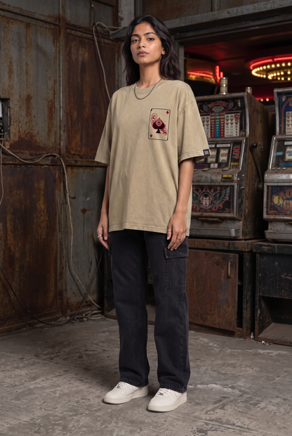 SPADE OF SECRETS BEIGE ACIDWASH WOMEN’S OVERSIZED T-SHIRT