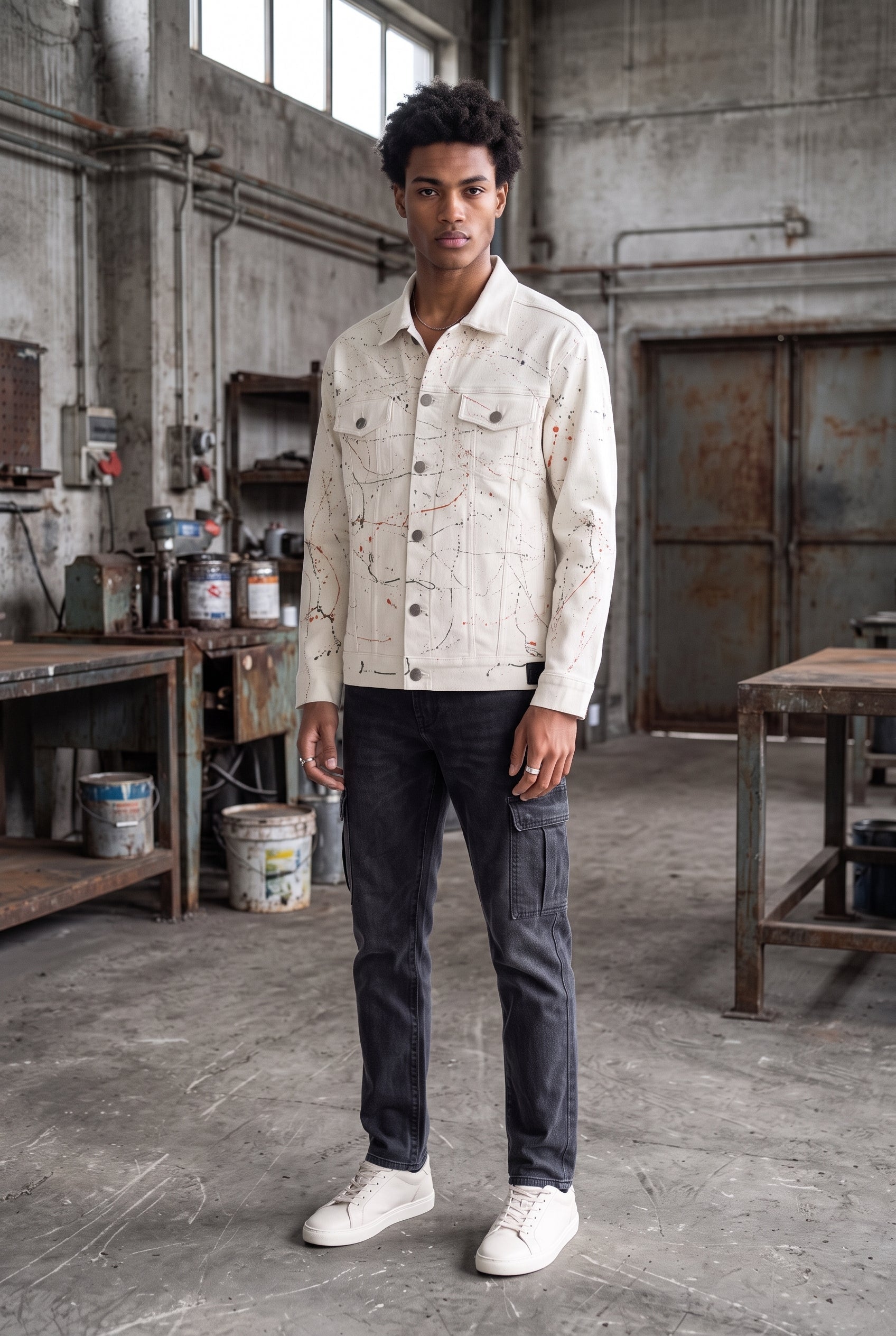 WHITE PAINTED DENIM MEN'S JACKET