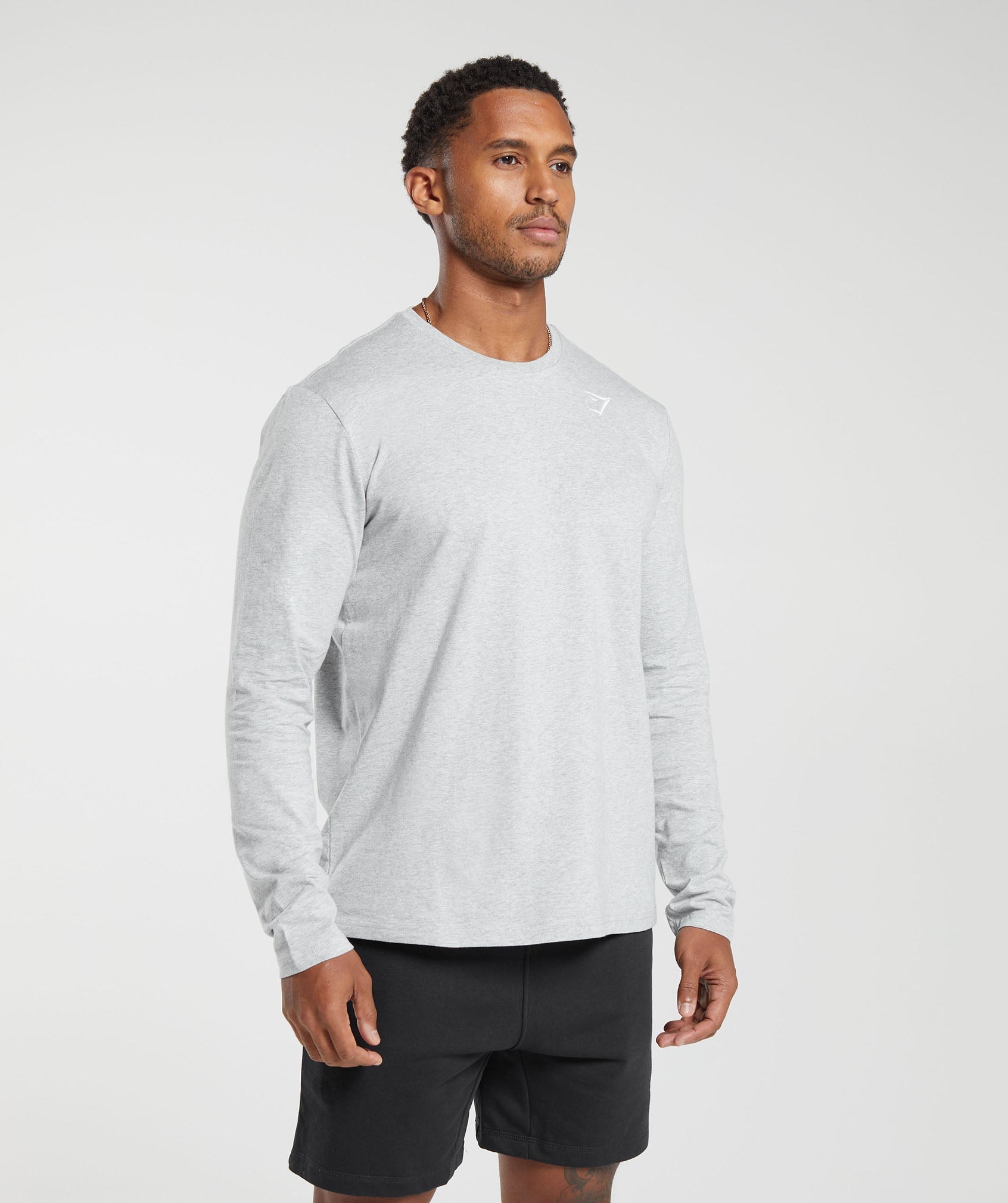 Gymshark Crest Long Sleeve T-Shirt Light Grey Marl