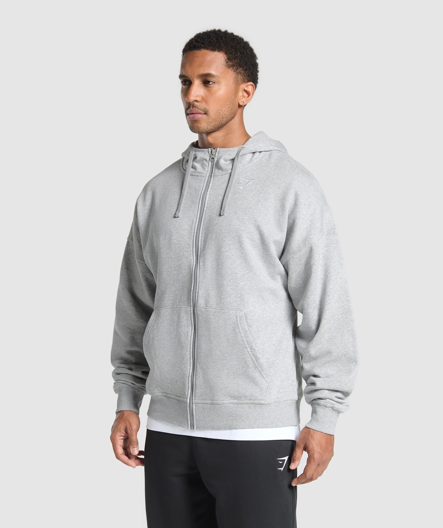 Gymshark Crest Oversized Zip Up Hoodie Light Grey Core Marl