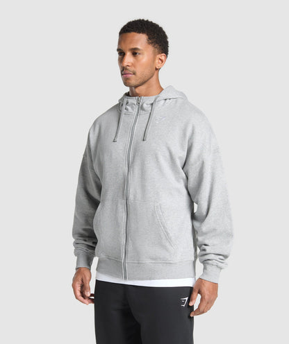 Gymshark Crest Oversized Zip Up Hoodie Light Grey Core Marl