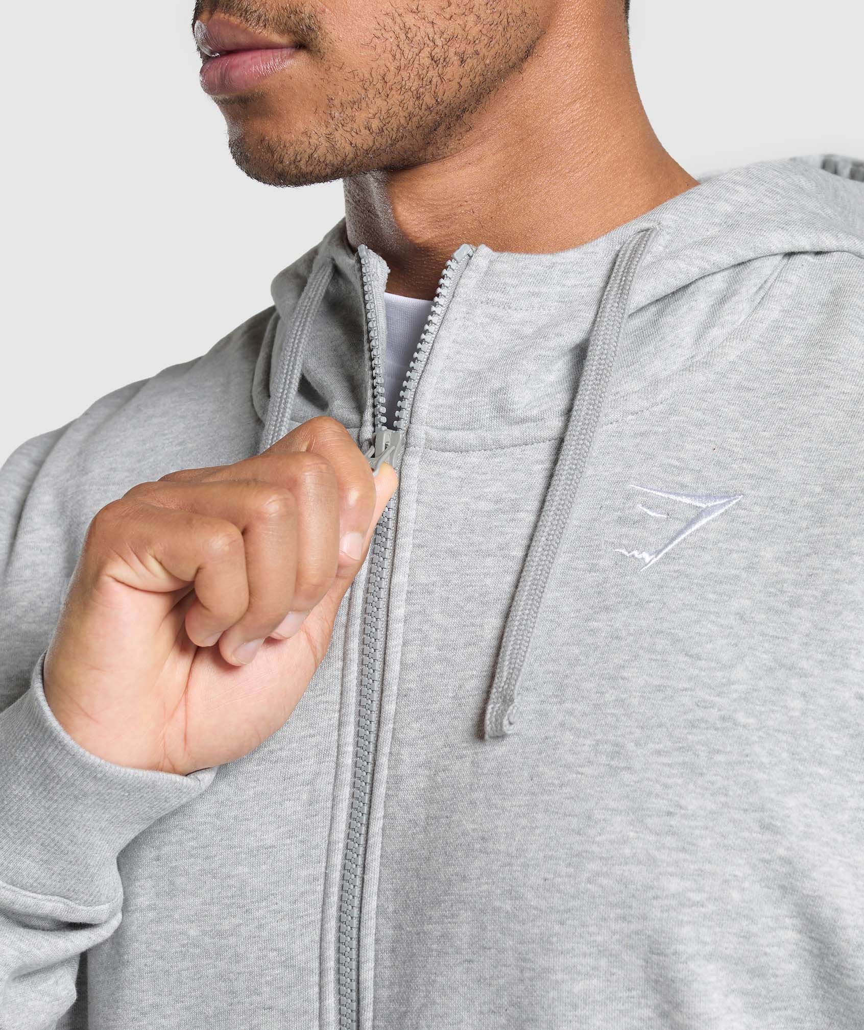 Gymshark Crest Oversized Zip Up Hoodie Light Grey Core Marl