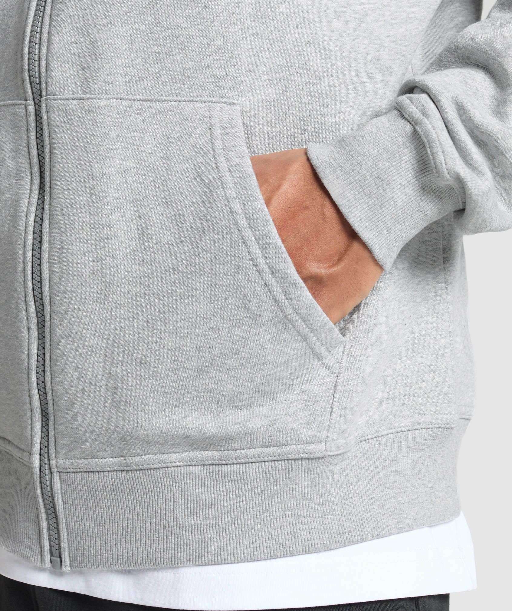 Gymshark Crest Oversized Zip Up Hoodie Light Grey Core Marl