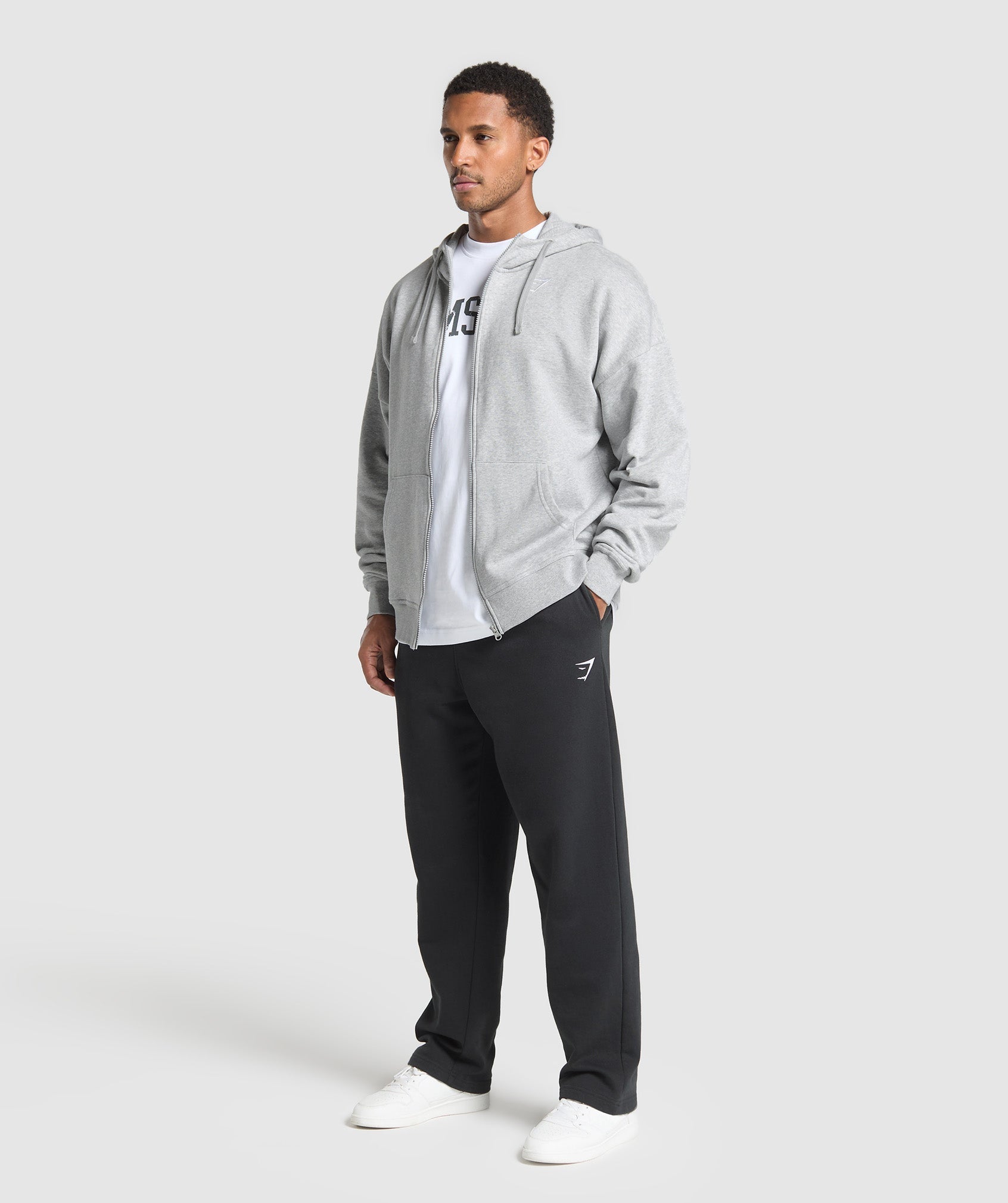 Gymshark Crest Oversized Zip Up Hoodie Light Grey Core Marl
