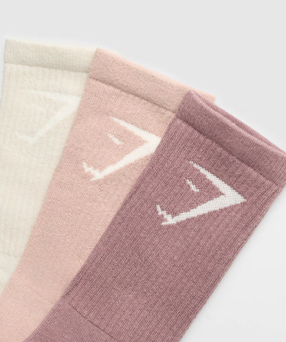 Gymshark Crew Socks 3Pk Chestnut Pink