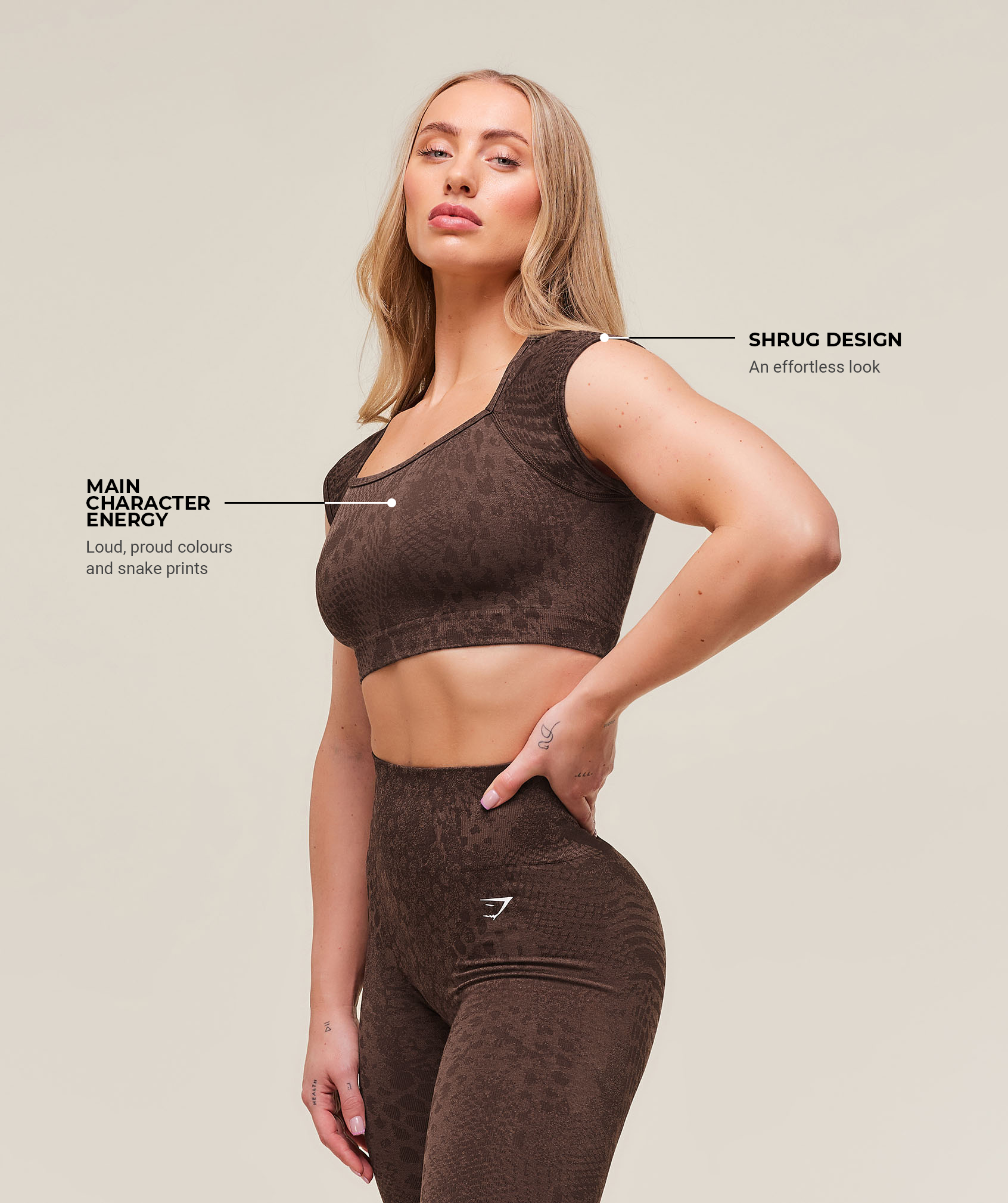 Women's Gymshark Adapt X Whitney Animal Seamless Crop Top Brown