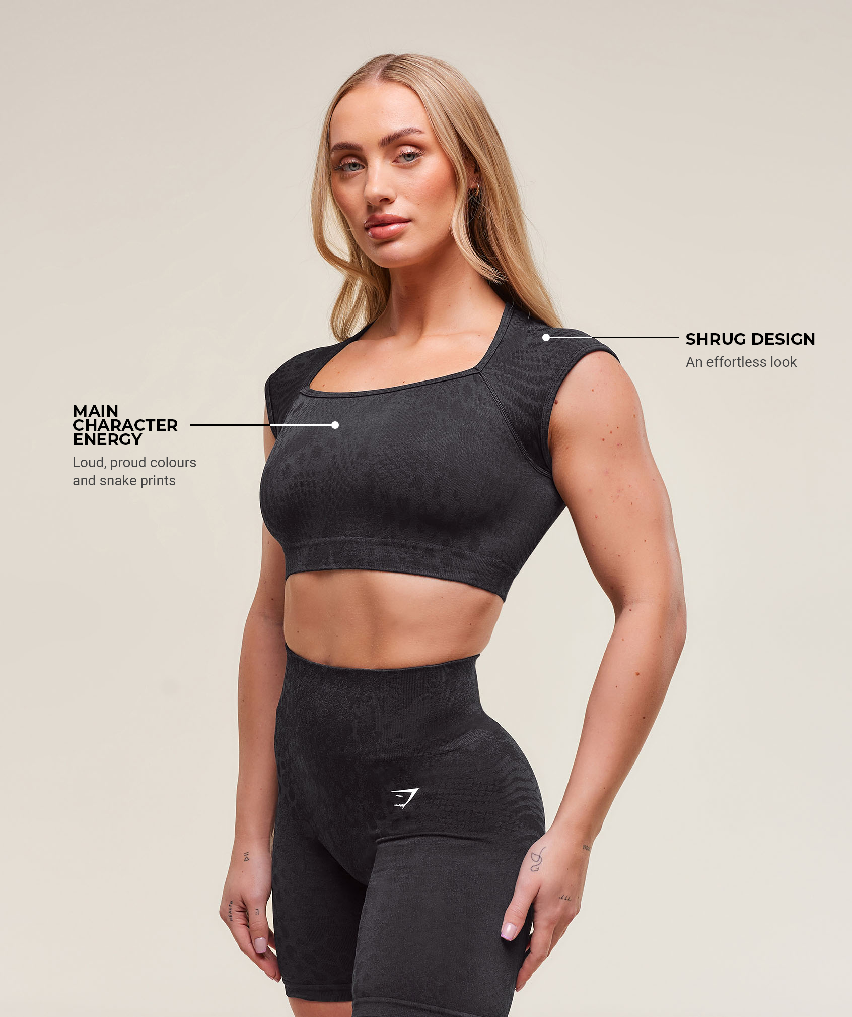 Women's Gymshark Adapt X Whitney Animal Seamless Crop Top Black