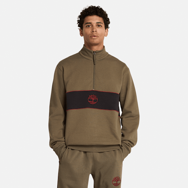Timberland Cut-And-Sew Quarter-Zip Sweatshirt Leaf Green/Black
