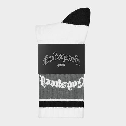 Godspeed Og Logo Striped Sock (White / Grey)