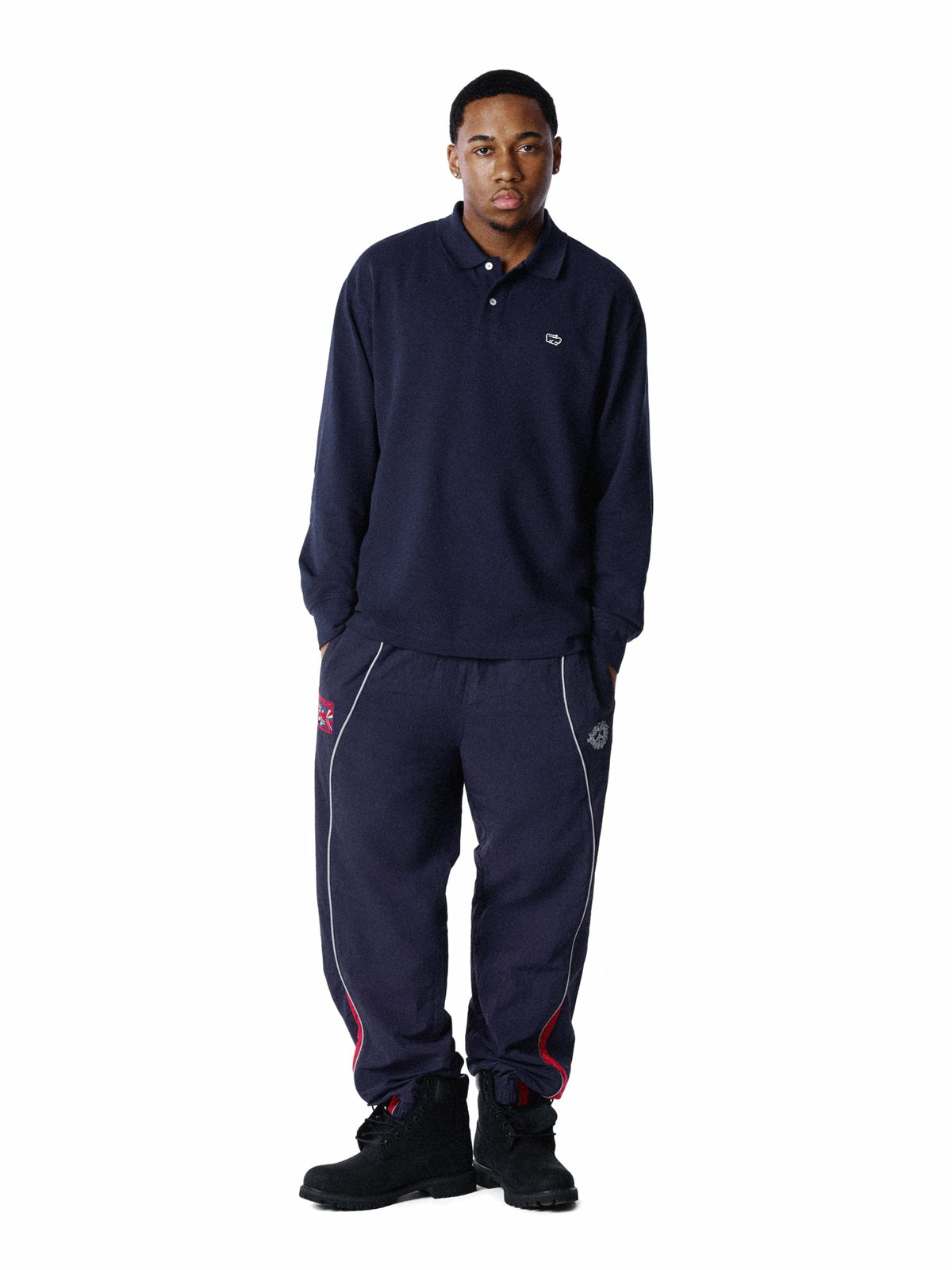 Denim Tears Pique Panther Long Sleeve Polo Navy