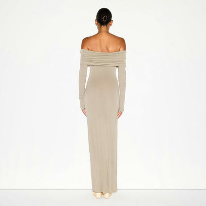 Skims Sheer Modal Off The Shoulder Long Dress Dune