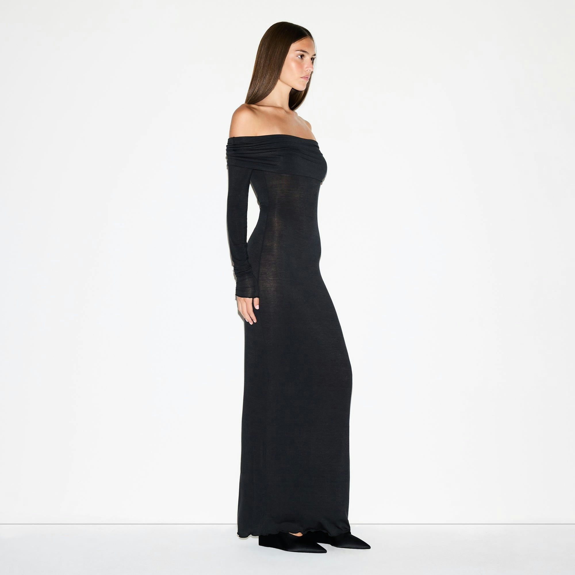 SHEER MODAL OFF THE SHOULDER LONG DRESS