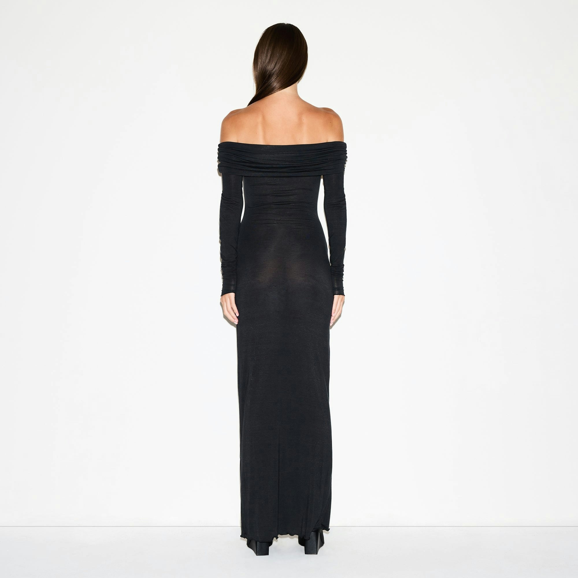 SHEER MODAL OFF THE SHOULDER LONG DRESS