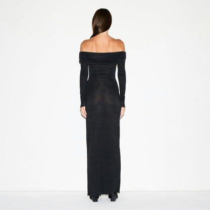 SHEER MODAL OFF THE SHOULDER LONG DRESS