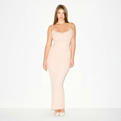 Skims Fits Everybody Lace Long Slip Dress Primrose
