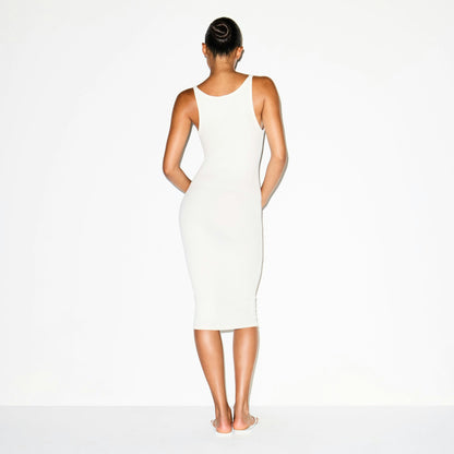 Skims Cotton Rib Tank Midi Dress Marble