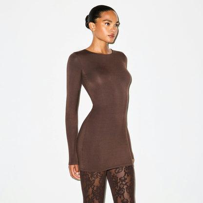 Skims Smooth Layers Crewneck Mini Dress Espresso