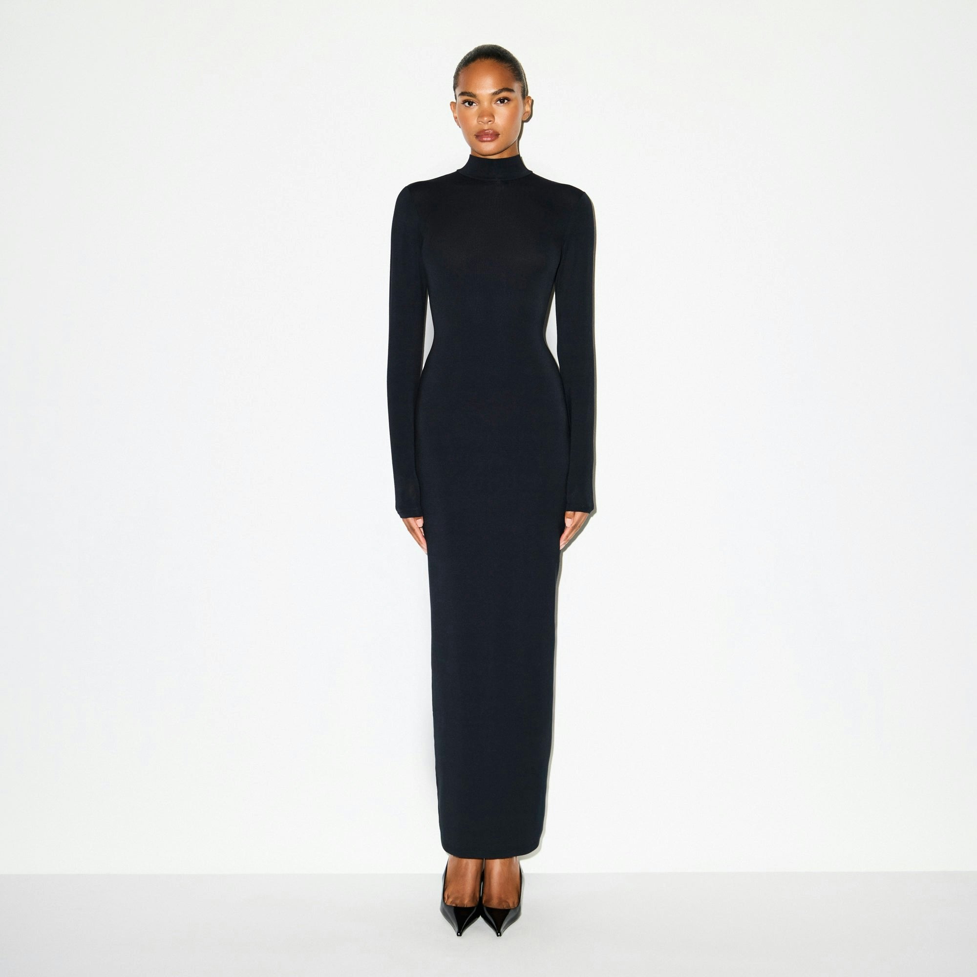 Skims Smooth Layers Turtleneck Long Dress Obsidian