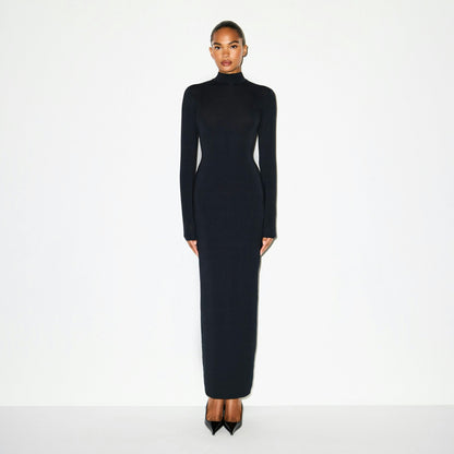 Skims Smooth Layers Turtleneck Long Dress Obsidian