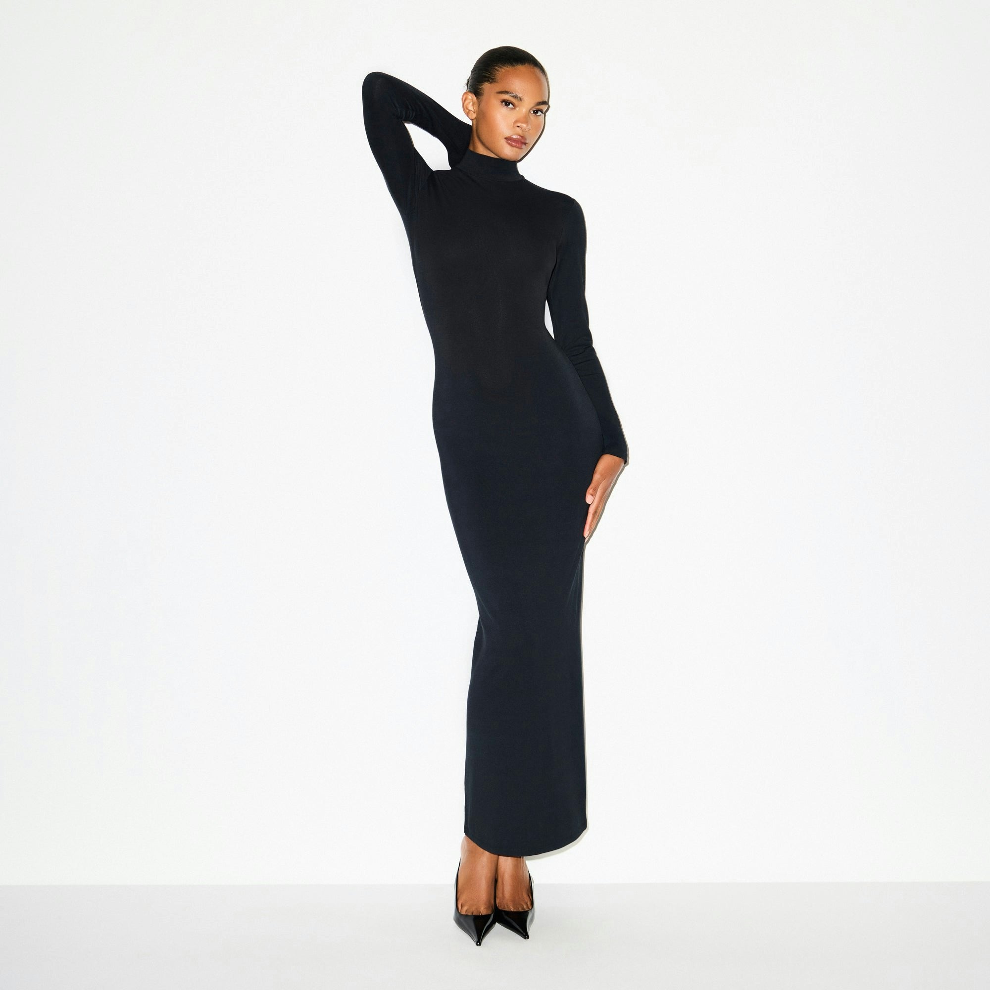 Skims Smooth Layers Turtleneck Long Dress Obsidian
