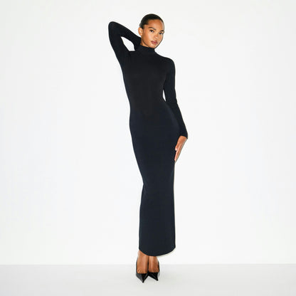 Skims Smooth Layers Turtleneck Long Dress Obsidian