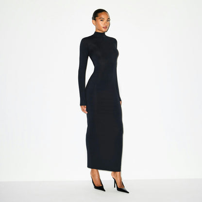 Skims Smooth Layers Turtleneck Long Dress Obsidian