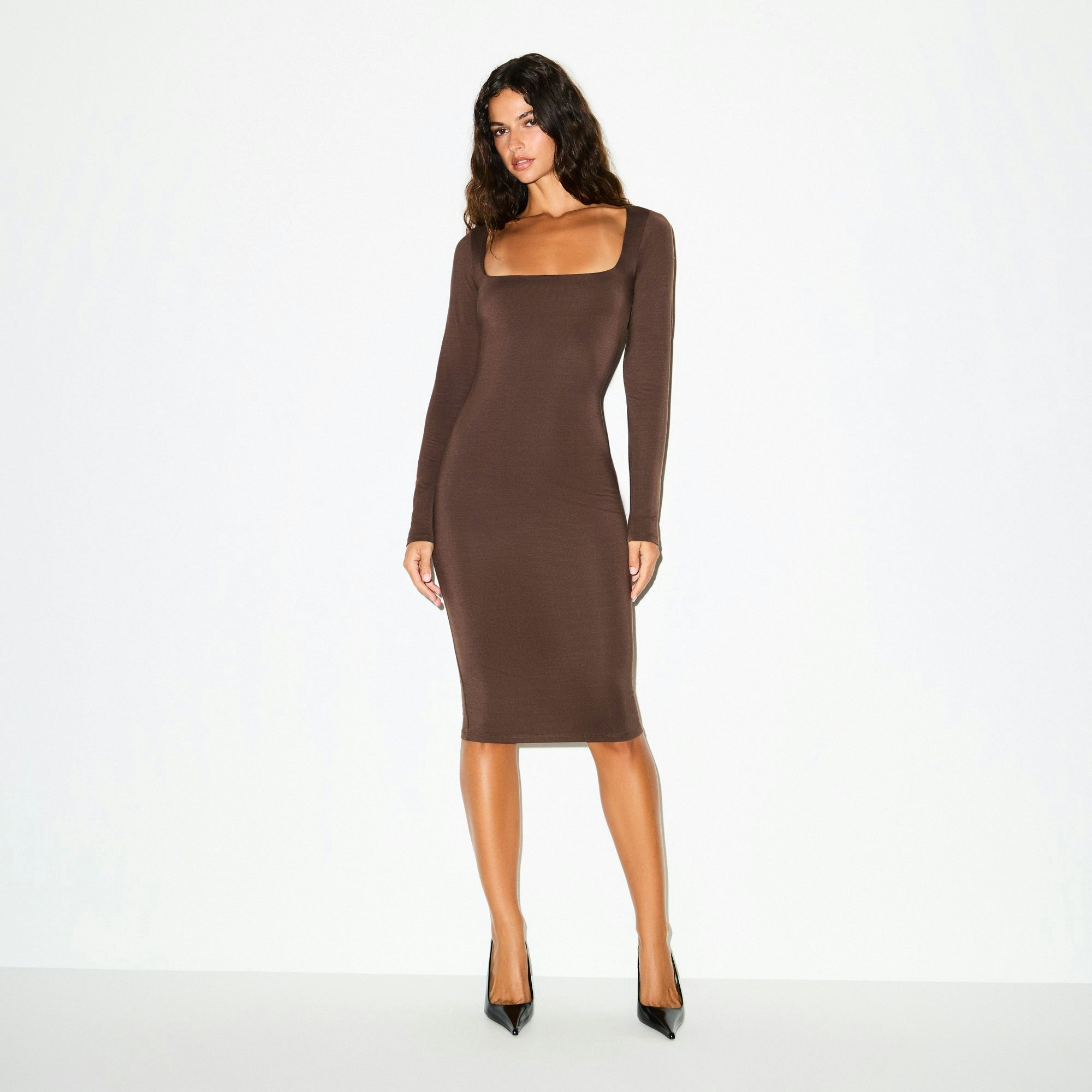 Skims Smooth Layers Square Neck Midi Dress Espresso
