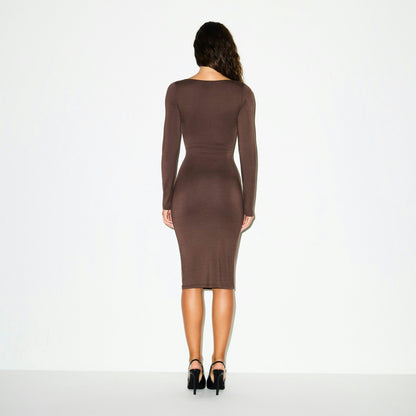 Skims Smooth Layers Square Neck Midi Dress Espresso