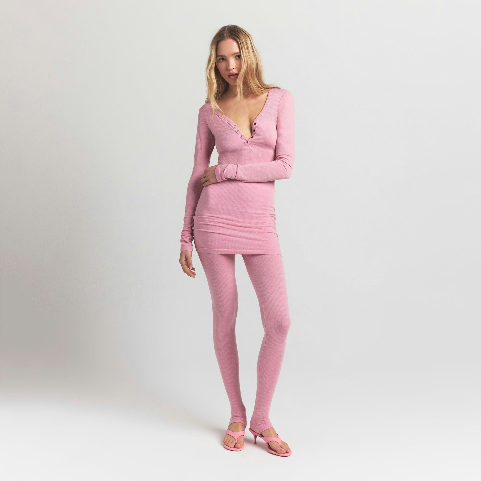 Skims Wool Rib Henley Dress Halite