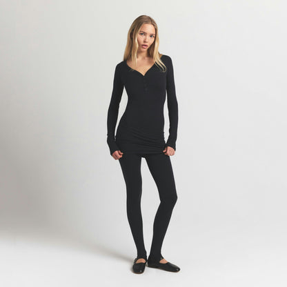 Skims Wool Rib Henley Dress Obsidian