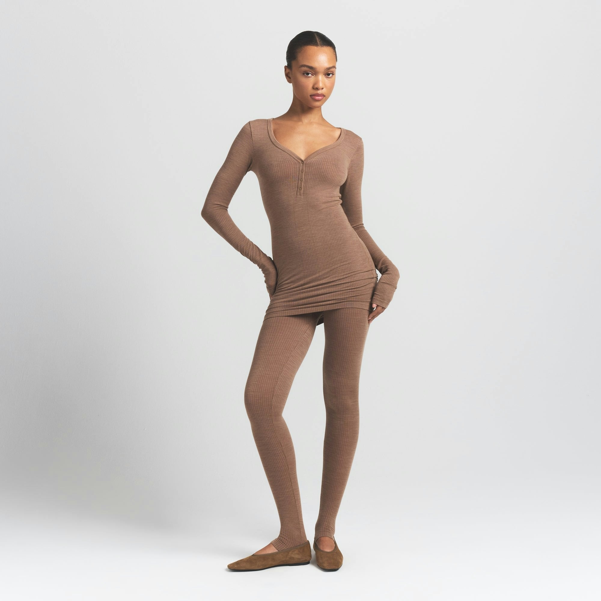 Skims Wool Rib Henley Dress Sienna
