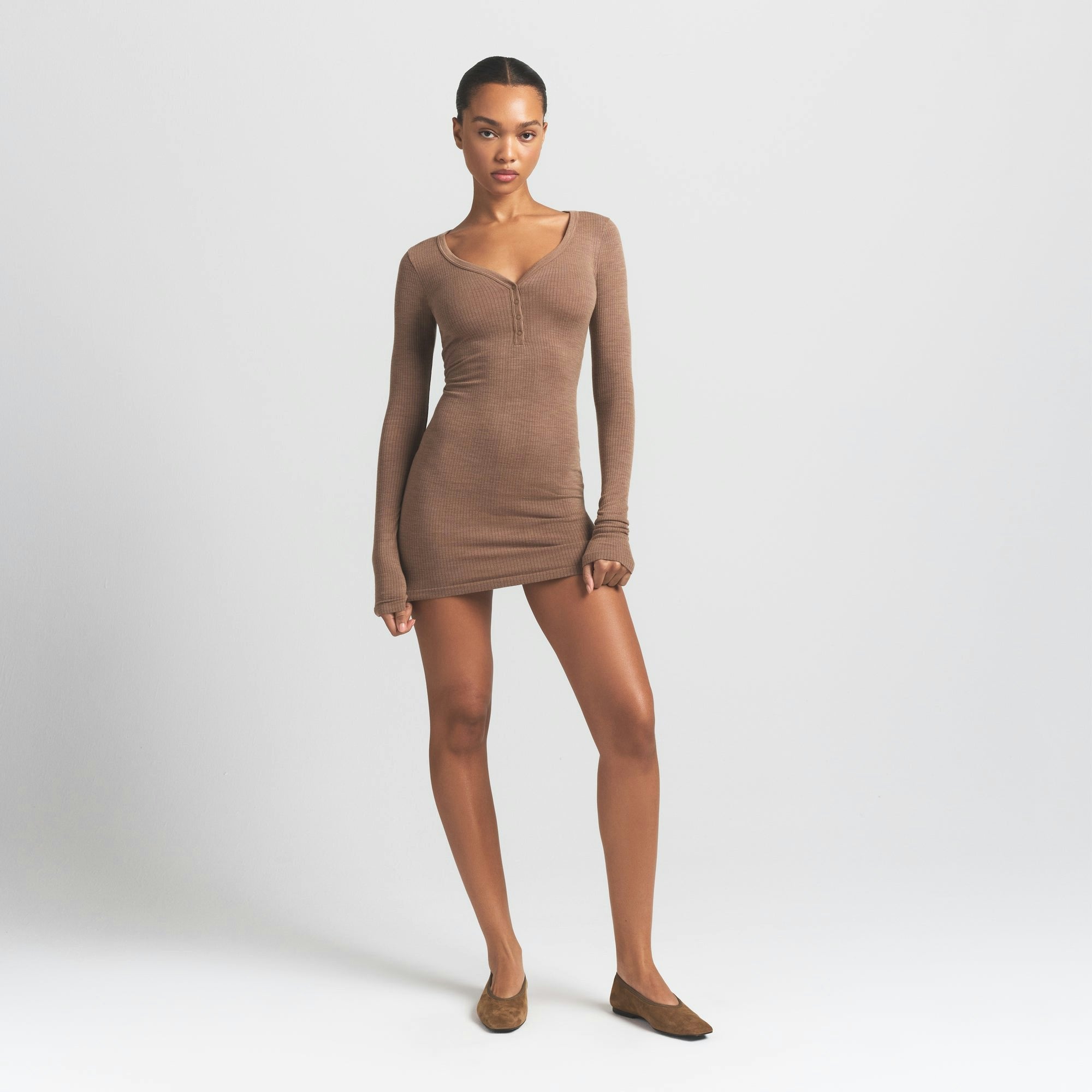 Skims Wool Rib Henley Dress Sienna