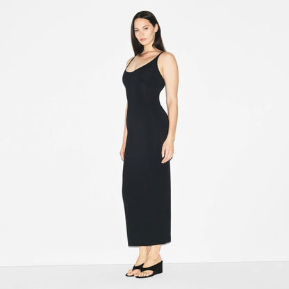 Skims Smooth Layers Scoop Neck Long Dress Obsidian